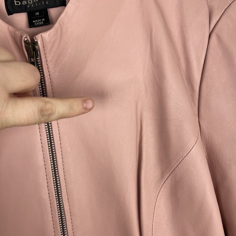 Bagatelle Women's Petite 14 Light Pink Leather Zip Jacket - Picture 15 of 16